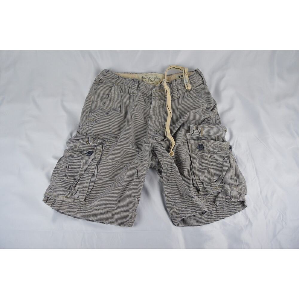 Vtg Abercrombie & Fitch Mens Shorts 30 Cargo Hickory Striped Blue White Military